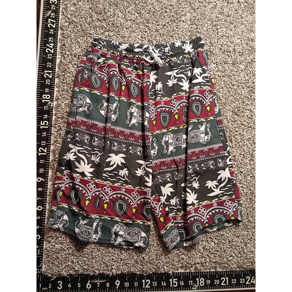 Bohemian Elephant Print Casual Shorts Elastic Waist Drawstring Multi-Color L